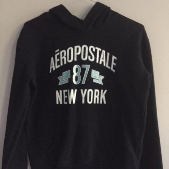 Youth Unisex Small Black Aeropostale 87 New York Sweatshirt Hoodie like new - Picture 2 of 7
